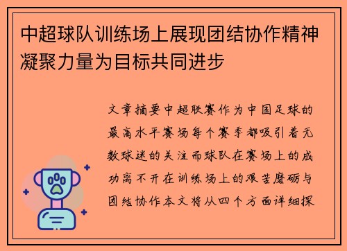 中超球队训练场上展现团结协作精神凝聚力量为目标共同进步