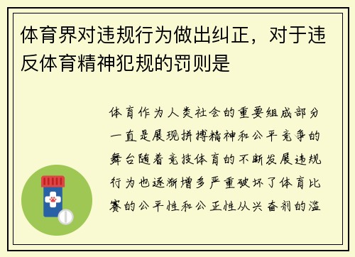 体育界对违规行为做出纠正，对于违反体育精神犯规的罚则是
