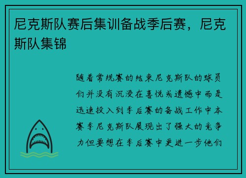 尼克斯队赛后集训备战季后赛，尼克斯队集锦